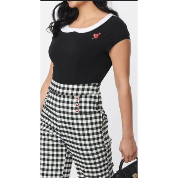 Unique Vintage Sailor Pant Gingham with Heart Buttons Sz #1X #16 - Picture 2 of 3